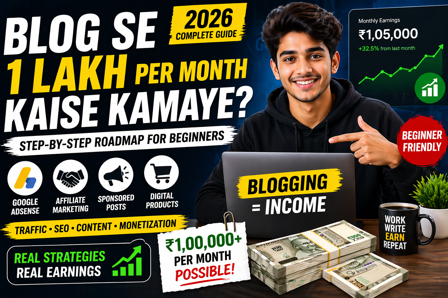 Blog se 1 lakh per month kaise kamaye complete guide for beginners 2026