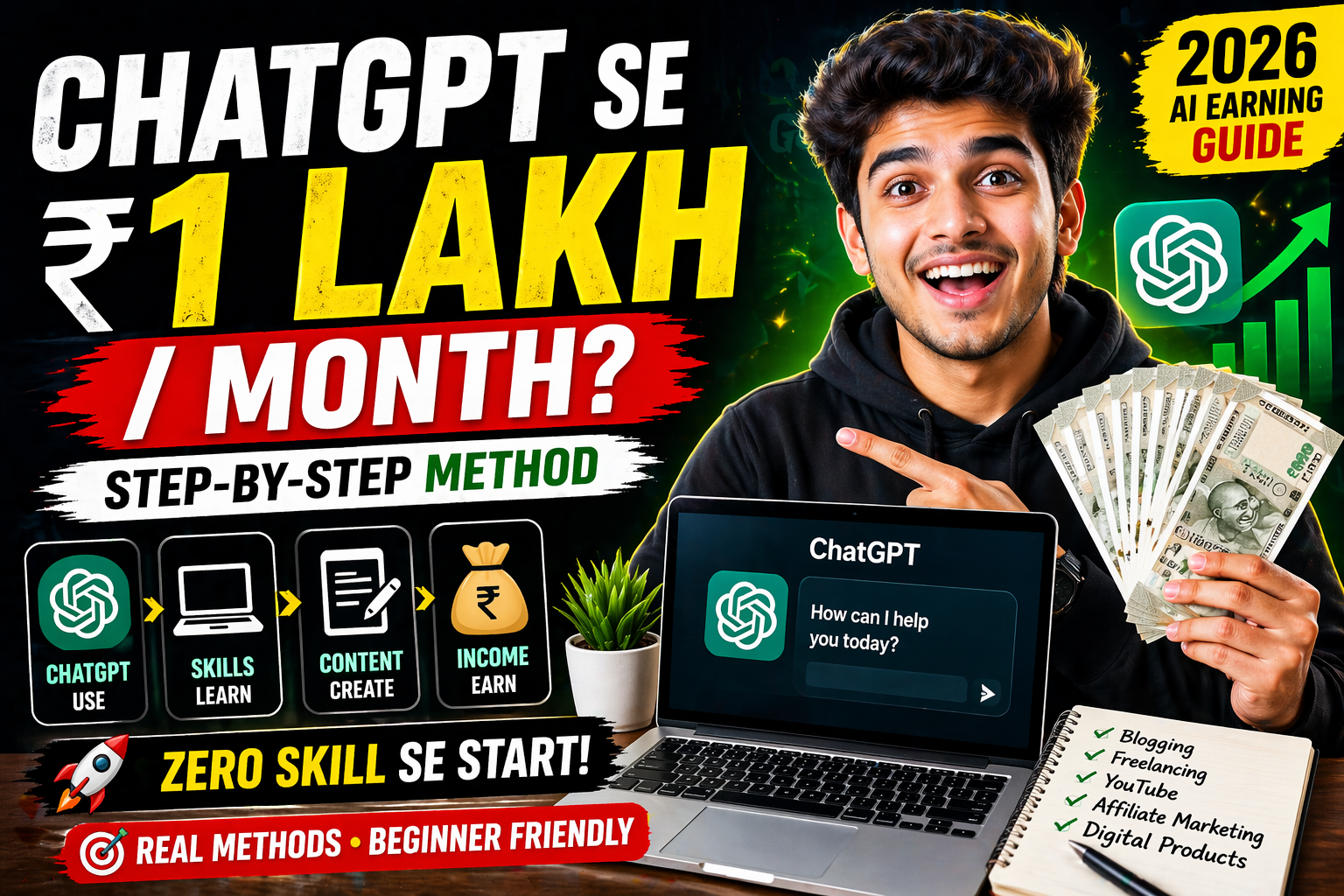 ChatGPT se paise kaise kamaye 2026 me 1 lakh per month earning guide for beginners