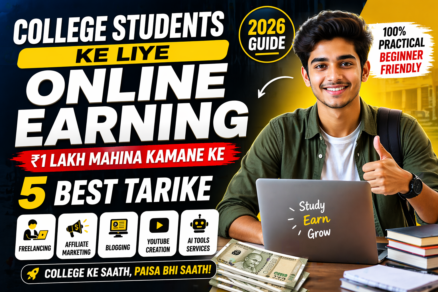 College students ke liye online earning ₹1 lakh mahina kamane ke 5 best tarike