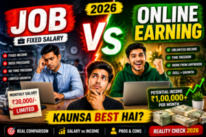 Job vs online earning 2026 kaunsa best hai salary vs online income 1 lakh per month comparison