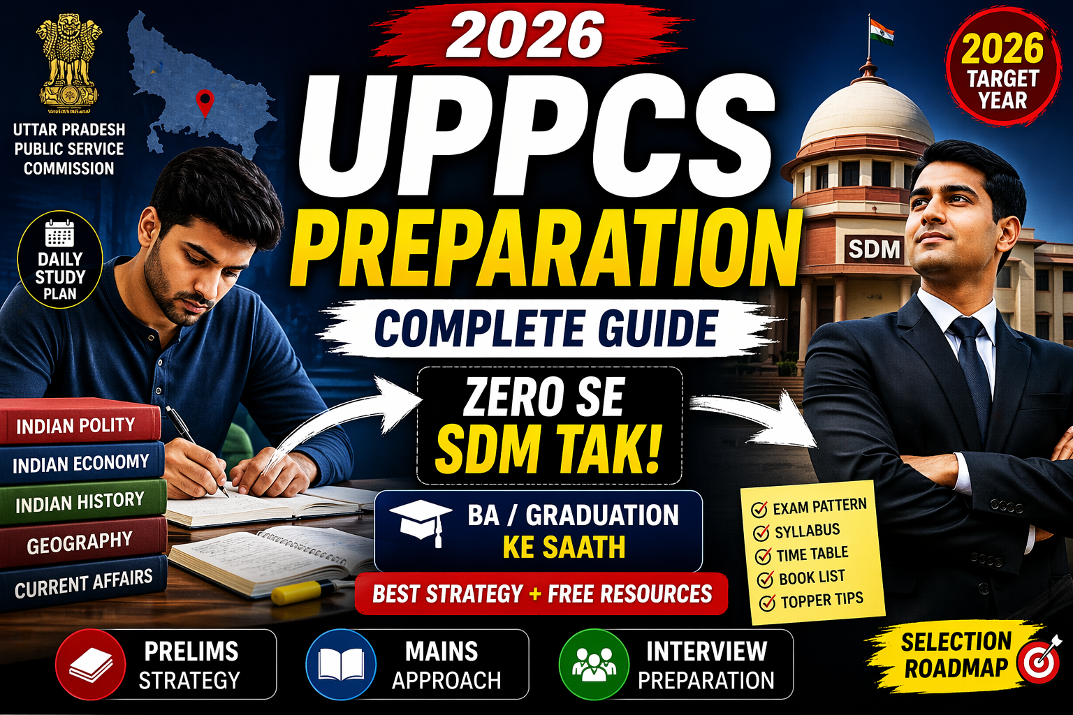 UPPCS 2026 preparation guide roadmap prelims mains interview strategy SDM